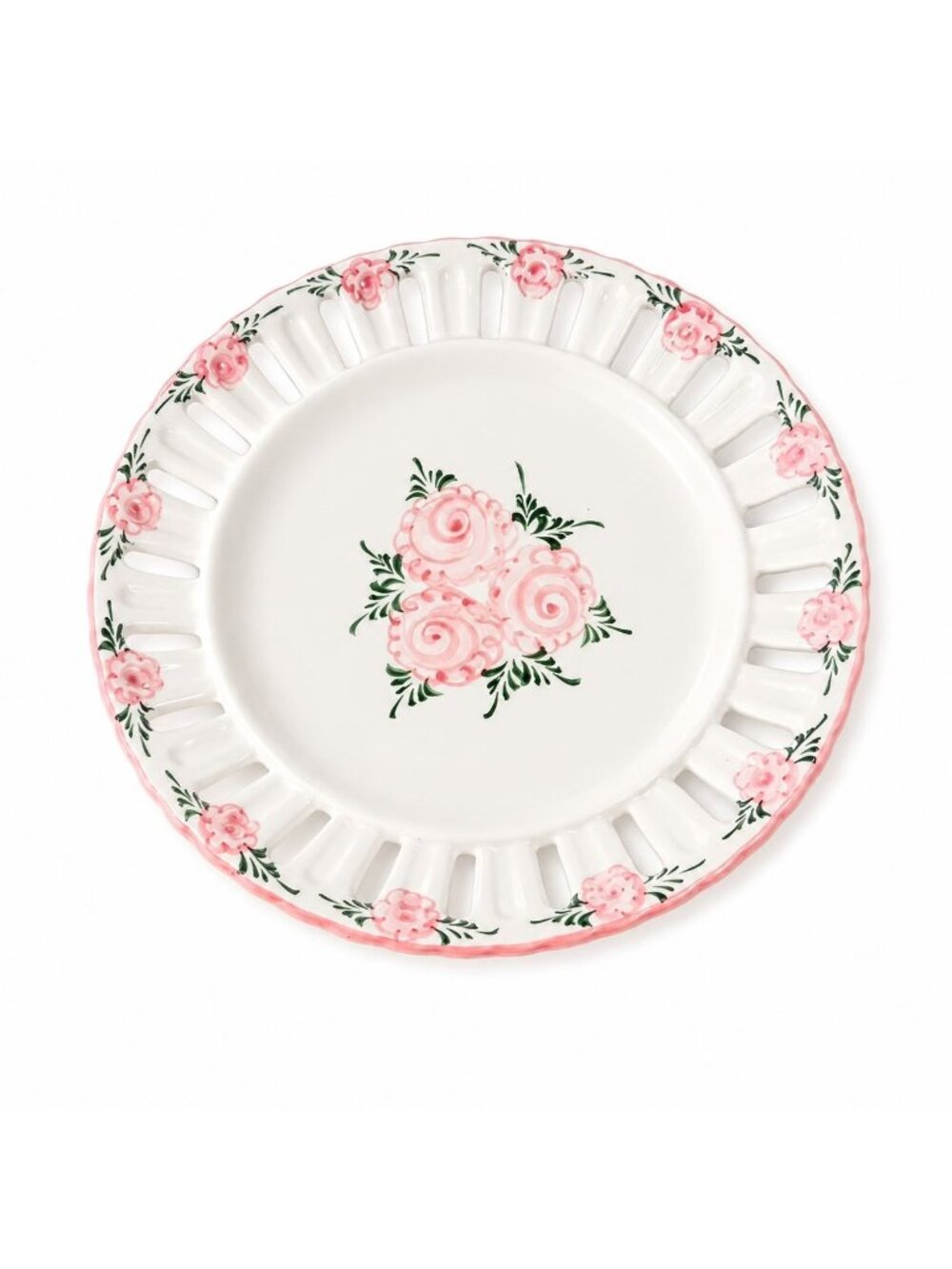 Pottery Reticulated Plate Hand Painted Floral Vintage Vestal Alcobaca Portual Ce - Picture 1 of 16